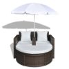 Garden Bed with Parasol Brown Poly Rattan