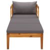 Sun Lounger with Dark Gray Cushions Solid Acacia Wood