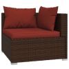 11 Piece Patio Lounge Set with Cushions Brown Poly Rattan