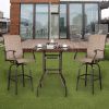 Wrought Iron Glass High Bar Table Patio Bar Table Brown