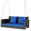 49in Black Rattan Blue Cushion Rattan Swing Chair(Swing frames not included)