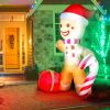 8FT Christmas Inflatable Decorations Gingerbread Man with Santa Hat;  Holliday;  LED Lights Blow Up Yard Decor;  8 Feet High;  Brown