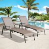 Patio Outdoor Chaise Lounge Chairs, Folding Sling Reclining Chaise Lounger Chair Fit Beach Yard Pool Patio with 5 Adjustable Positions, Brown Frame