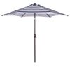 Outdoor Patio 8.6-Feet Market Table Umbrella with Push Button Tilt and Crank, Blue White Stripes[Umbrella Base is not Included]