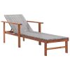 Sun Lounger with Cushion Poly Rattan and Solid Acacia Wood Gray