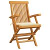 Garden Chairs with Cream Cushions 2 pcs Solid Teak Wood