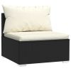 Patio Middle Sofa with Cushions Black Poly Rattan