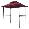 Outdoor Grill Gazebo 8 x 5 Ft, Shelter Tent, Double Tier Soft Top Canopy and Steel Frame with hook and Bar Counters,Burgundy YK