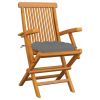 Garden Chairs with Gray Cushions 3 pcs Solid Teak Wood