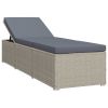 Sun Lounger with Cushion Poly Rattan Gray