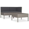 3 Piece Garden Lounge Set with Cushions Poly Rattan Gray