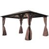 Gazebo with Curtain Brown Aluminum 13' x 10'