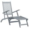 Outdoor Deck Chair with Footrest and Cushion Solid Acacia Wood