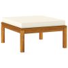 Footrest with Cream White Cushion Solid Acacia Wood