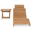 Folding Sun Lounger with Table Solid Teak Wood