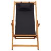 Folding Beach Chair Solid Eucalyptus Wood and Fabric Black