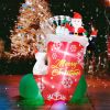 8FT Christmas Inflatable Decoration Bear Sitting on The Sock with Santa and Gift Box;  Holliday Decoration;  LED Lights Blow Up Yard Decor