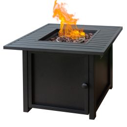 Upland 30' Slat Top Gas Fire Pit Table (Color: Brown)