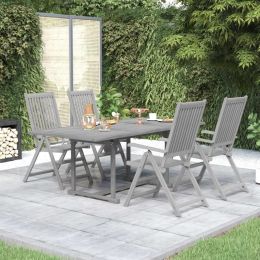 5 Piece Patio Dining Set Solid Wood Acacia (Color: Gray)