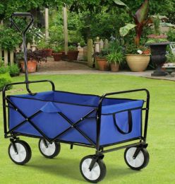 Folding Wagon Garden Shopping Beach Cart (Color: Blue)