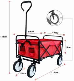 Folding Wagon Garden Shopping Beach Cart (Color: Red)