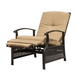 Outdoor Living Adjustable Patio Recliner Chair Metal Outdoor Reclining Lounge Chair with Remova (Color: Beige)