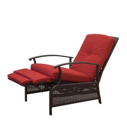 Outdoor Living Adjustable Patio Recliner Chair Metal Outdoor Reclining Lounge Chair with Remova (Color: Red)