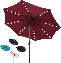 9' SolarUmbrella  with 32 LED Lights (Color: Dark red)