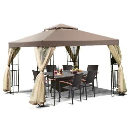 10 Feet x 10 Feet Awning Patio Screw-free Structure Canopy Tent (Color: Dark Brown)