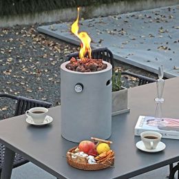 Outdoor 10inch  Round Concrete Tabletop Gas Firebowl, 10,000 BTU (Color: Round-Light Grey)