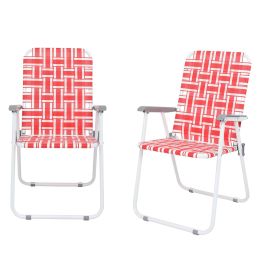 2pcs Folding Beach Chair, Steel Tube, PP Webbing, Bearing 120kg, Outdoor, Camping, BBQ, Beach, Travel, Picnic, Festival RT (Color: Red & White Strip)