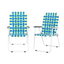 2pcs Folding Beach Chair, Steel Tube, PP Webbing, Bearing 120kg, Outdoor, Camping, BBQ, Beach, Travel, Picnic, Festival RT (Color: Blue Strip)