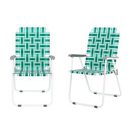 2pcs Folding Beach Chair, Steel Tube, PP Webbing, Bearing 120kg, Outdoor, Camping, BBQ, Beach, Travel, Picnic, Festival RT (Color: light green strip)