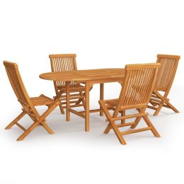 5 Piece Garden Dining Set Solid Teak Wood (Color: Brown)