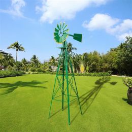 8FT Weather Resistant Yard Garden Windmill Red (Color: Green)