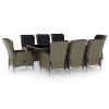 9 Piece Outdoor Dining Set with Cushions Poly Rattan Brown