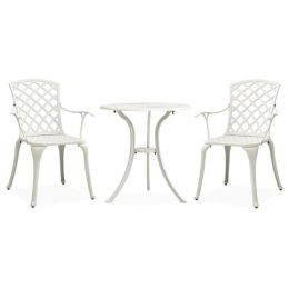 3 Piece Bistro Set Cast Aluminum White (Color: White)