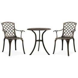 3 Piece Bistro Set Cast Aluminum Bronze (Color: Brown)