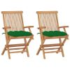 Garden Chairs with Green Cushions 2 pcs Solid Teak Wood