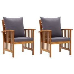 Garden Chairs with Cushions 2 pcs Solid Acacia Wood (Color: Brown)