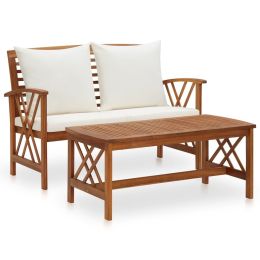 2 Piece Garden Lounge Set with Cushions Solid Acacia Wood (Color: Brown)