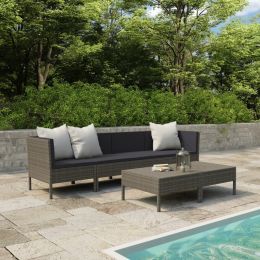 6 Piece Garden Lounge Set with Cushions Poly Rattan Gray (Color: Grey)