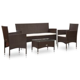 4 Piece Garden Lounge Set With Cushions Poly Rattan Brown (Color: Brown)