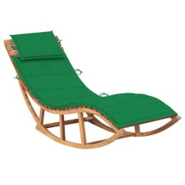 Rocking Sun Lounger with Cushion Solid Teak Wood (Color: Green)