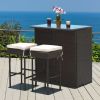 3 Pieces Patio Rattan Wicker Bar Table Stools Dining Set