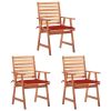 Outdoor Dining Chairs 3 pcs with Cushions Solid Acacia Wood