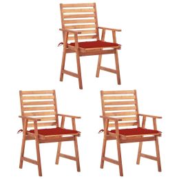 Outdoor Dining Chairs 3 pcs with Cushions Solid Acacia Wood (Color: Brown)