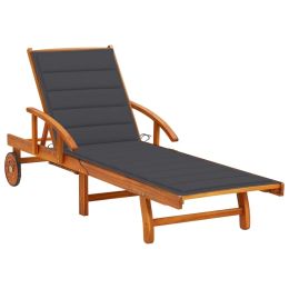 Garden Sun Lounger with Cushion Solid Acacia Wood (Color: Brown)