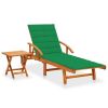 Garden Sun Lounger with Table and Cushion Solid Acacia Wood