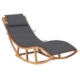 Rocking Sun Lounger with Cushion Solid Teak Wood (Color: Anthracite)